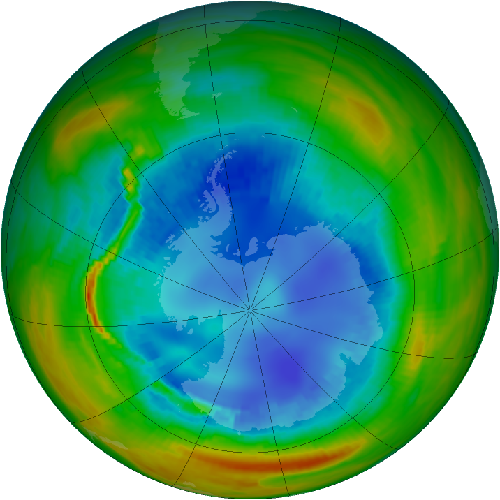 Antarctic ozone map for 21 August 1991